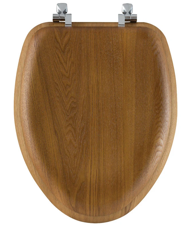 Mayfair Elongated Oak Wood Toilet Seat With Chrome Hinges - Model 19601cp-263