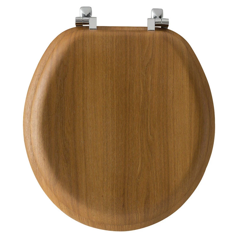 Mayfair Round Oak Wood Toilet Seat With Chrome Hinges, Model 9601cp-263