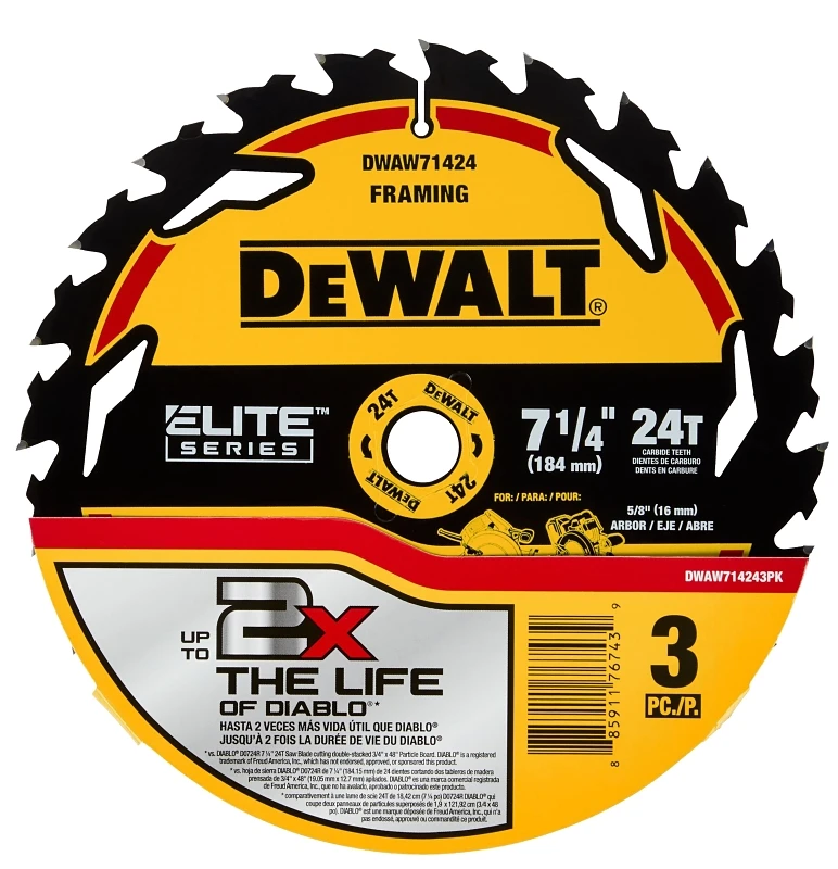 Elite Series 7-1/4 Inch 24 Tooth Circular Saw Blade Dwaw714243pk