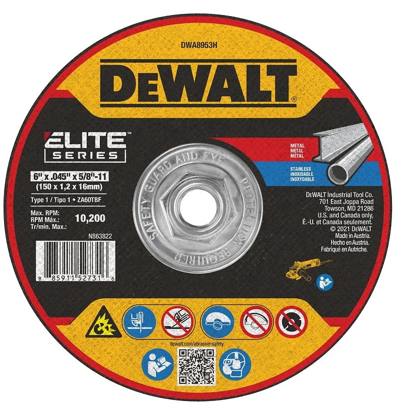 Elite Series 6" Cutting Wheel Type 1 For Metal, 0.045" Thickness, 5/8-11 Arbor