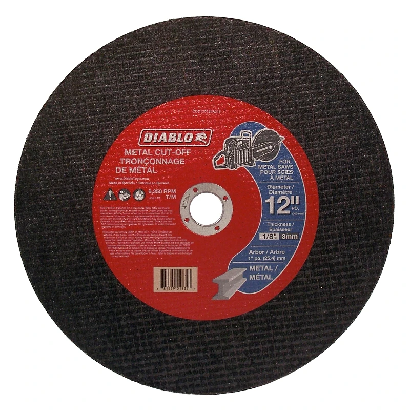 12 Inch Cut-off Metal Disc, 1/8 Inch Thickness, 1 Inch Arbor