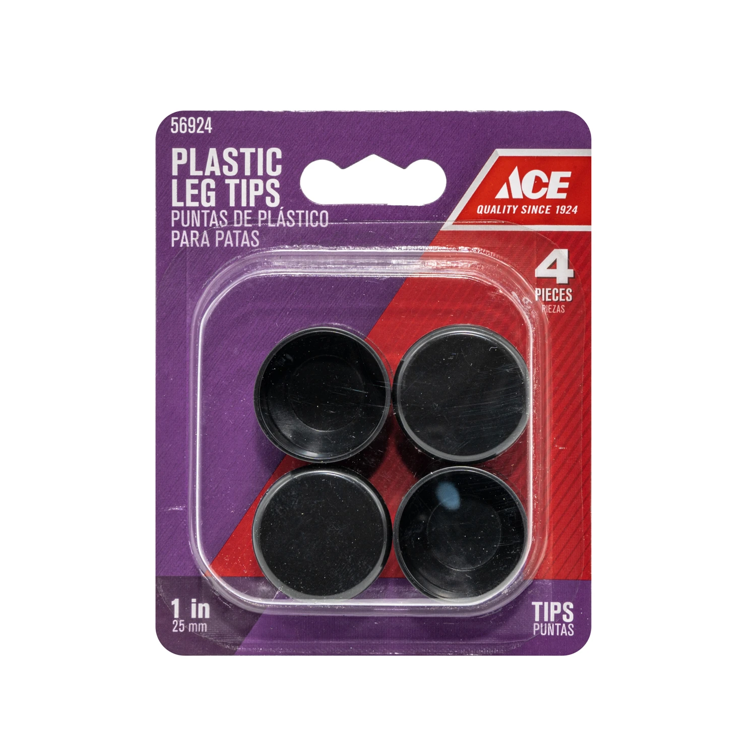 Ace Plastic Leg Tip Black Round 1 in. W 4 pk