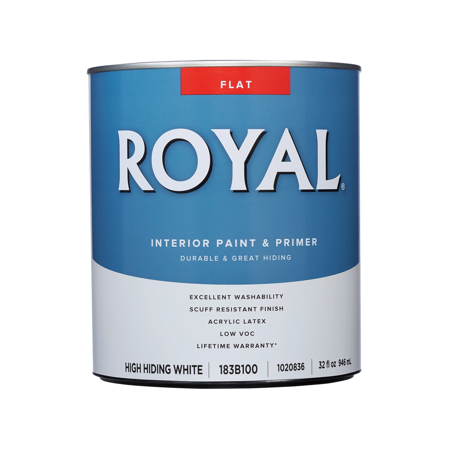 Royal Flat High Hiding White Paint + Primer Interior 1 Quart - Scuff Resistant Finish