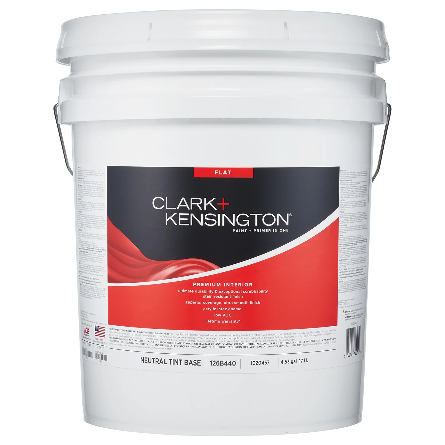Clark+kensington Premium Interior Flat Tint Base Paint 5 Gallon - Stain Resistant & Durable