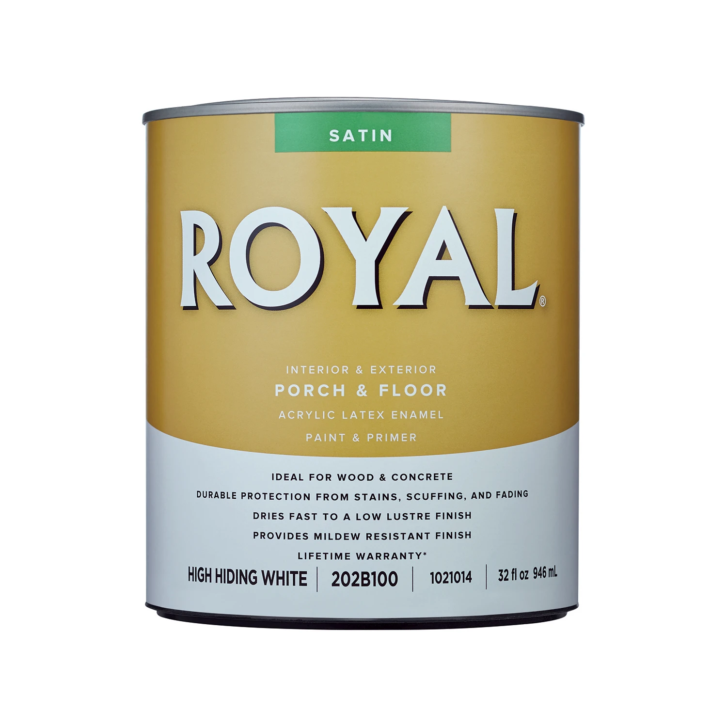 Royal Satin High-hiding White Porch & Floor Paint 1 Quart - Durable Low-lustre Enamel