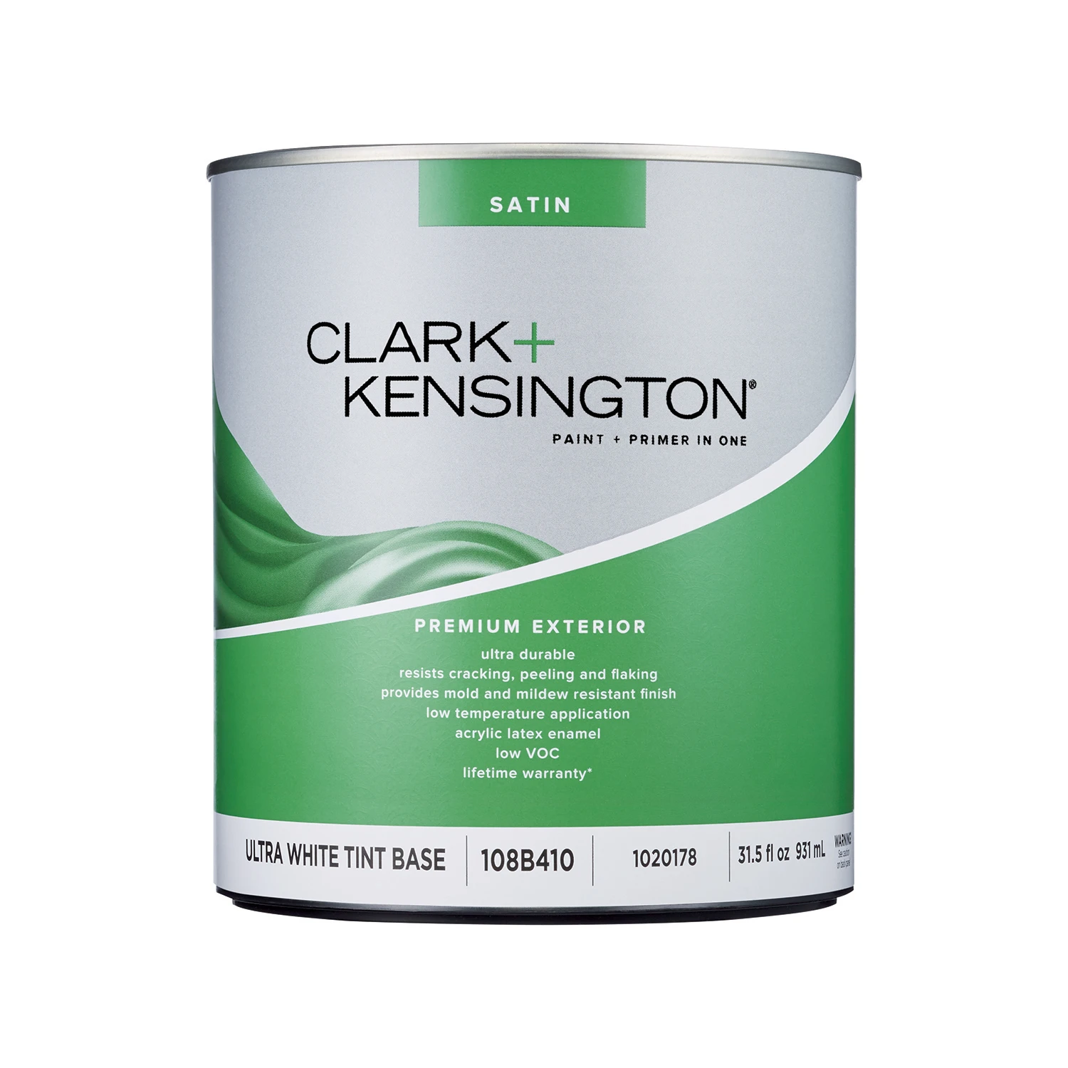 Clark+kensington Satin Tint Base Ultra White Premium Exterior Paint 1 Quart