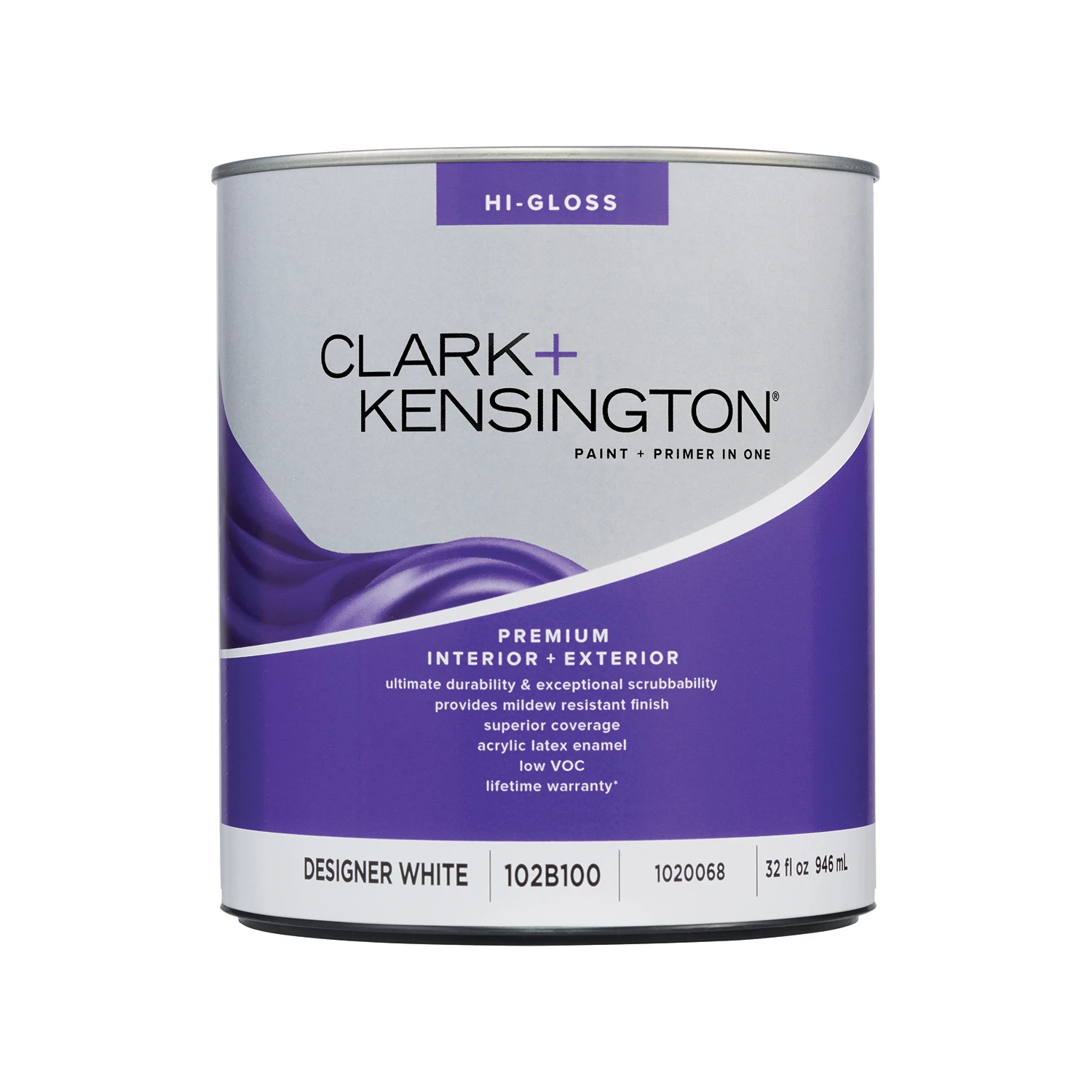 Clark+kensington High-gloss Designer White Premium Paint 1 Quart For Interior And Exterior Use
