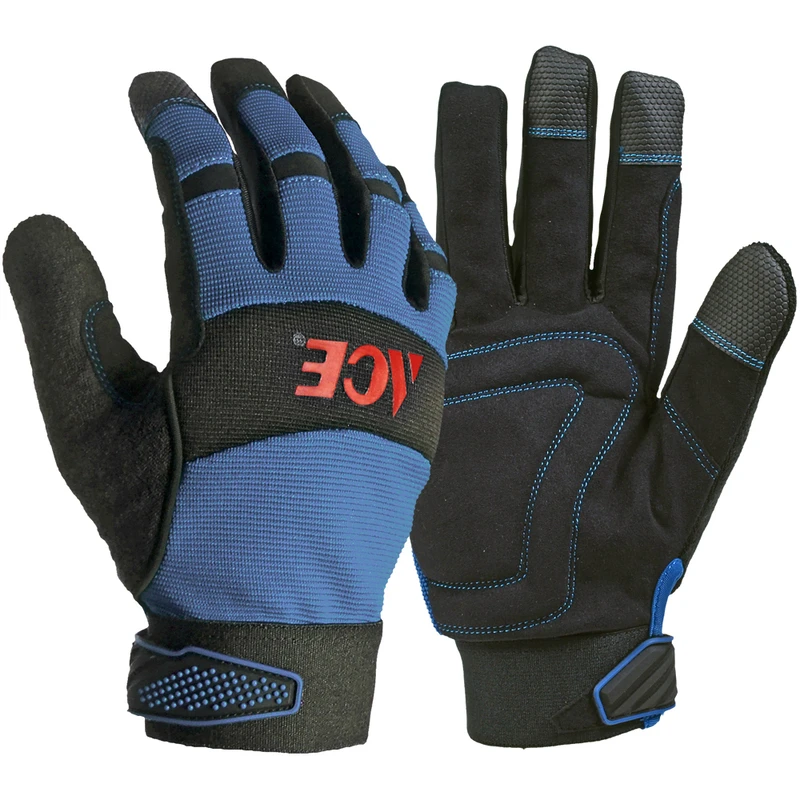 Xxl Leather Palm Winter Blue Gloves With Touchscreen Fingertips And Elastic Wrist Strip