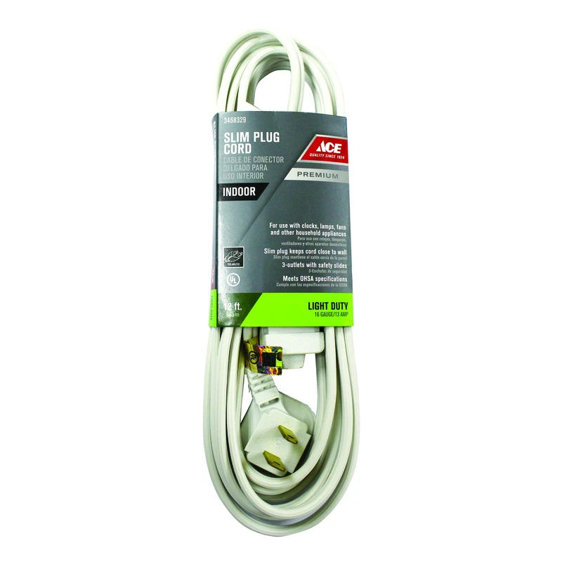 Indoor 12 Ft. L White Extension Cord With Cube Tap And Safety Slides