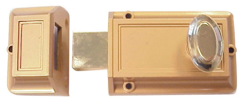 Gold Painted Zinc Night Latch For Doors 1 3/8 To 1 3/4 Thick