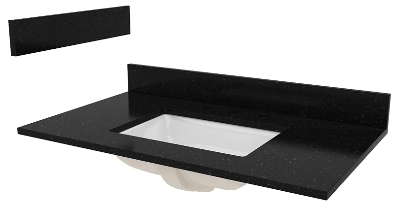Black Galaxy Granite Vanity Top 37x22 Inches With White Trough Bowl