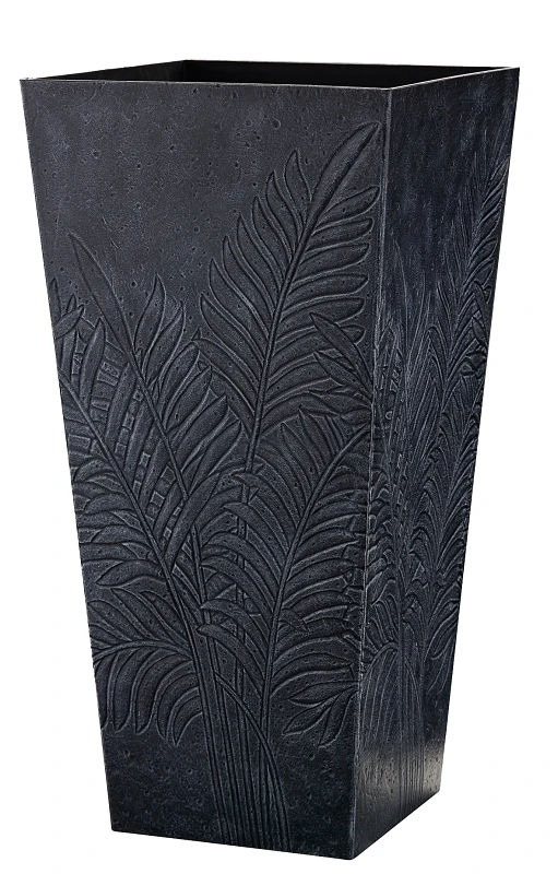 Fern Planter Rub-091516, 13.78 In H, Subtle Imprint Design, Rubber, Black/gray