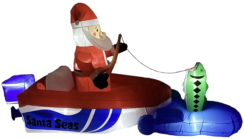90801 Inflatable Santa Fishing O Boat, 10 Feet Holiday Decoration