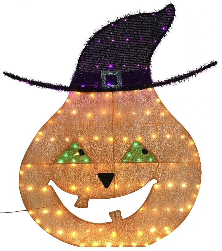 72719 Pre-lit 2d Pumpkin Halloween Decoration, 40 In H, Black And Orange