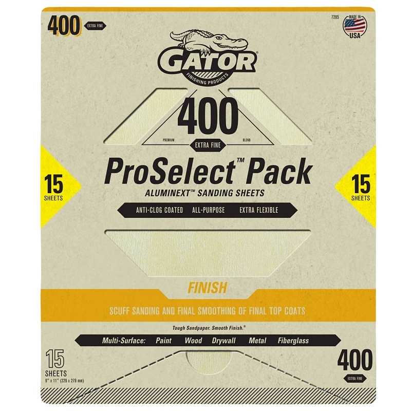Gator Premium Sandpaper Sheets 9 by 11 Inches 400 Grit 15 Pack