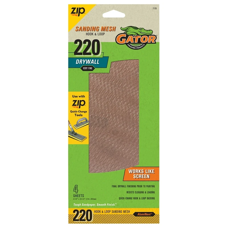 Drywall Mesh Sandpaper with Hook and Loop Backing, 220 Grit, 4 Pack, 4 Inch by 11 Inch