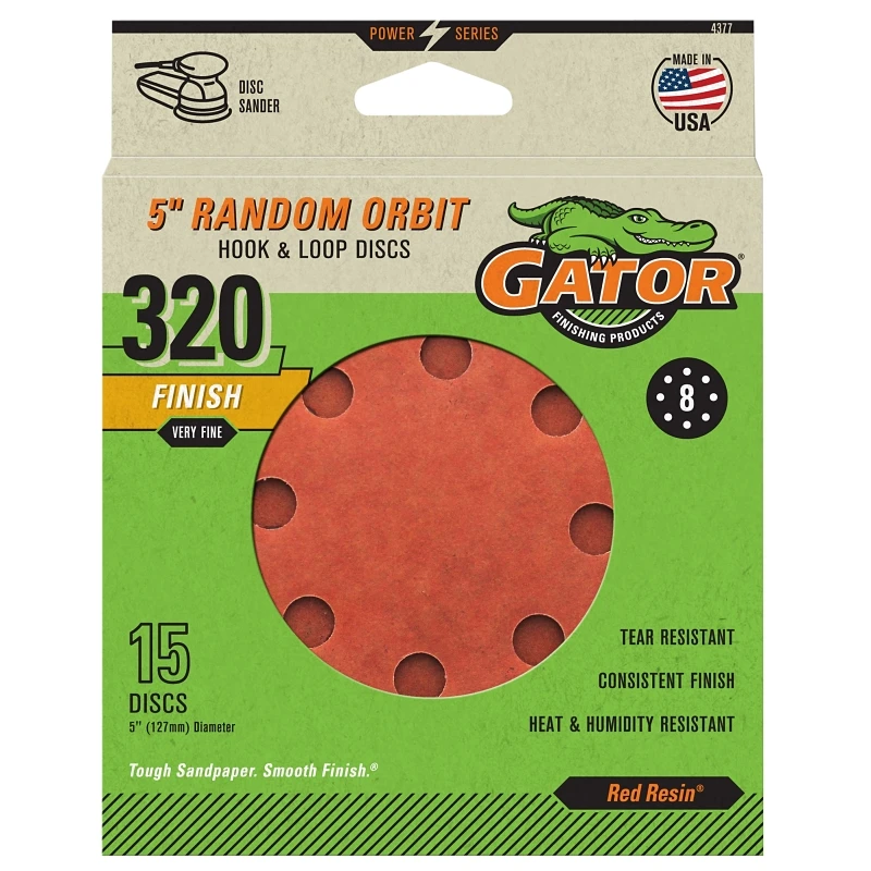 Random Orbit Sanding Discs, 320 Grit, 5 Inch Diameter, 15 Piece Pack