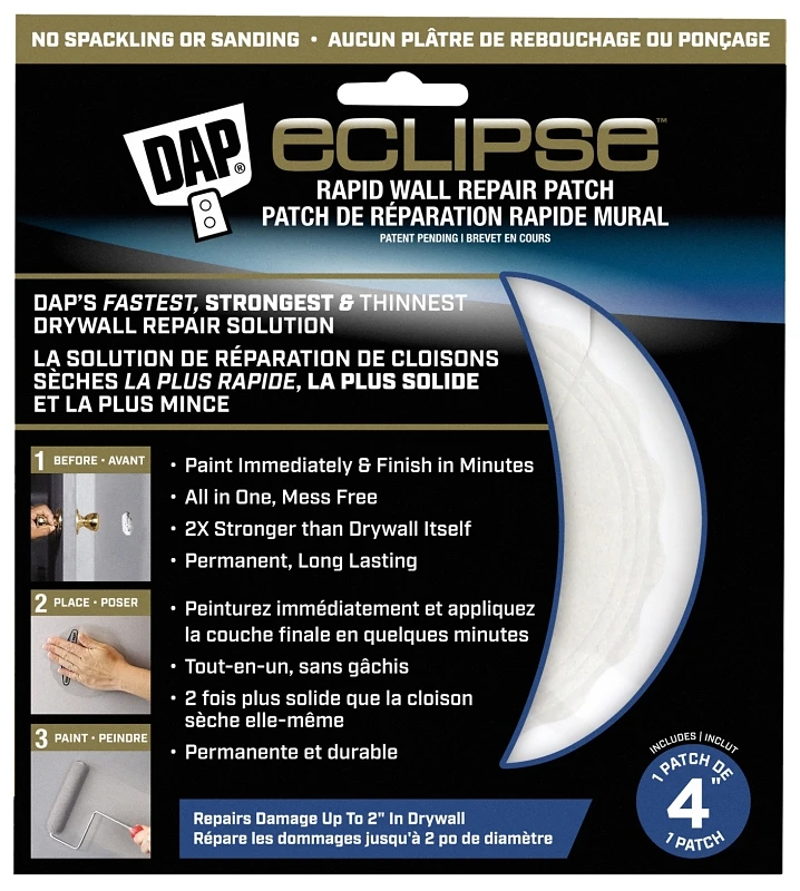Eclipse Rapid Wall Repair Patch 4 Inch - Quick Drying, Mess-free Solution