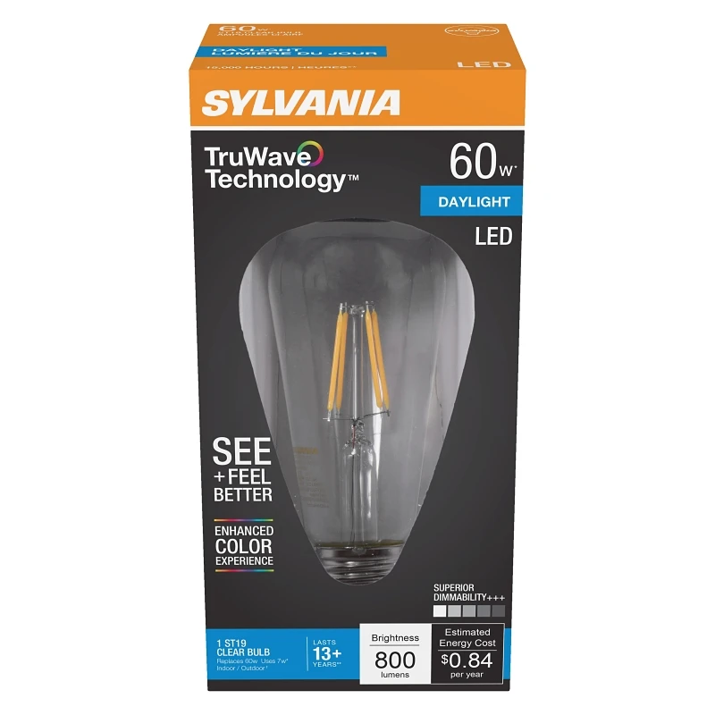 Led St19 Daylight Bulb 60w Equivalent, 800 Lumens, Dimmable, 5.4 In