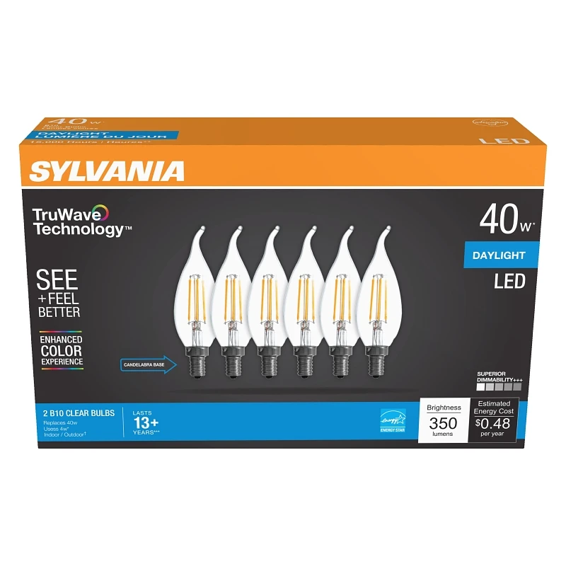 Led B10 Daylight Clear Bulb 40 Watt Equivalent E12 Candelabra Base