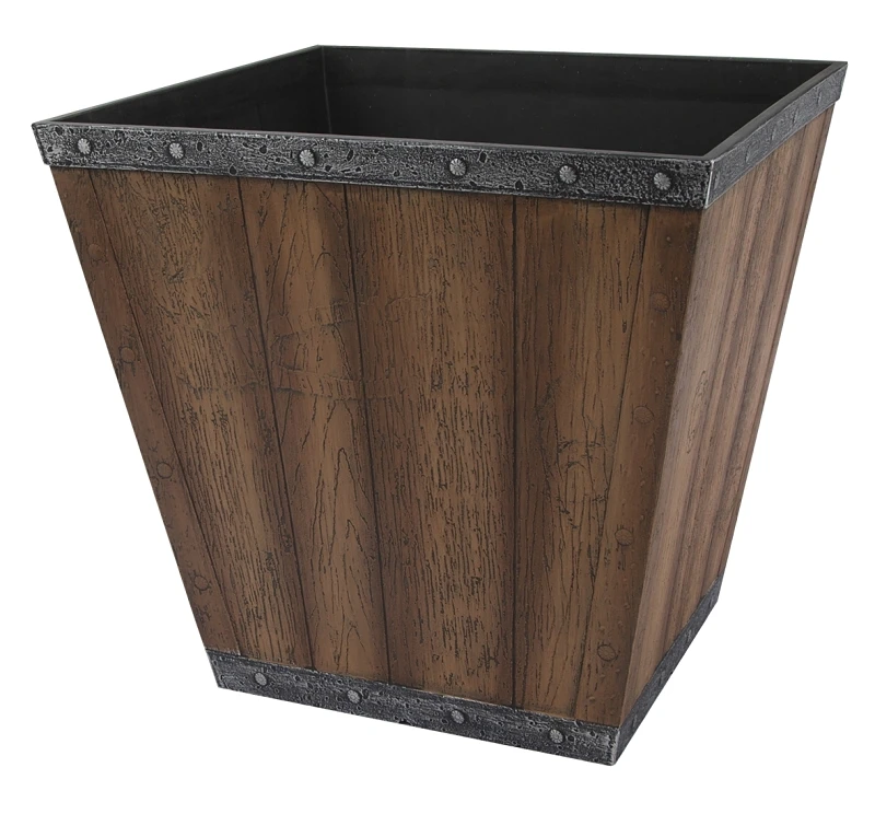 S161015-12064-b Square Whiskey Barrel Planter, 13.25 In H X 14.5 In W