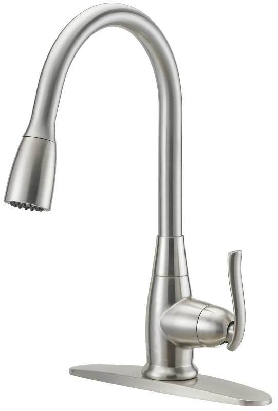 Kitchen Faucet Pull-down Stainless Steel With Dual Sprayer And Deck Plate
