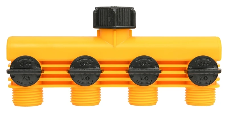 Efficient 4-Way Tap Manifold Connector - Black and Yellow
