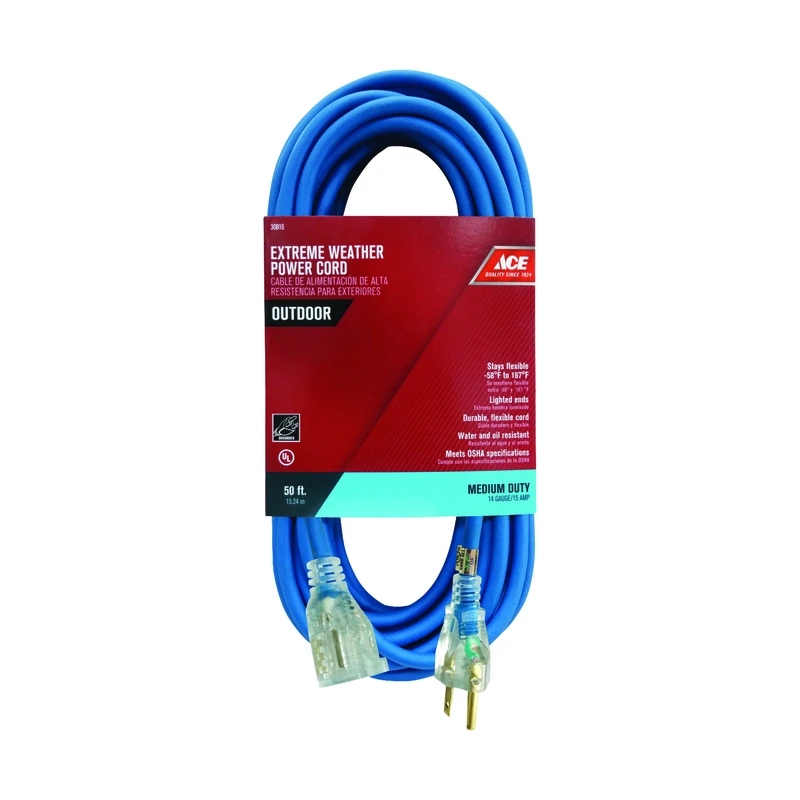 Outdoor 50 Ft. L Blue Extension Cord 14/3 Sjow With Power Indicator