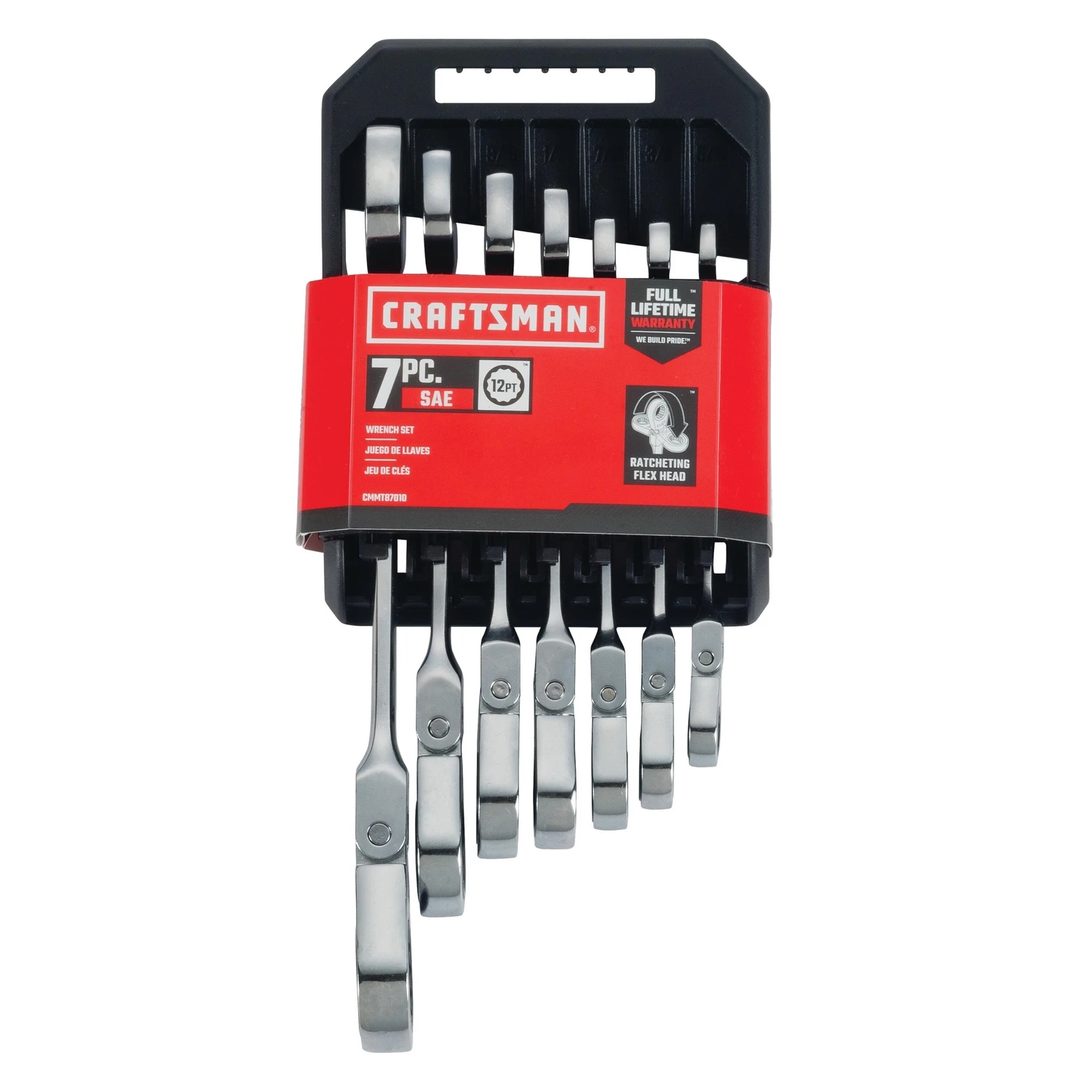 7 Piece Sae Reversible Ratcheting Flex Head Combination Wrench Set