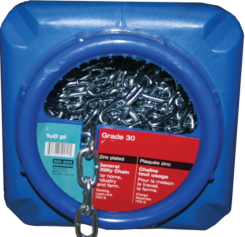 3/16 Inch X 100 Feet Zinc Plated Proof Coil Chain, 630 Lb Working Load Limit
