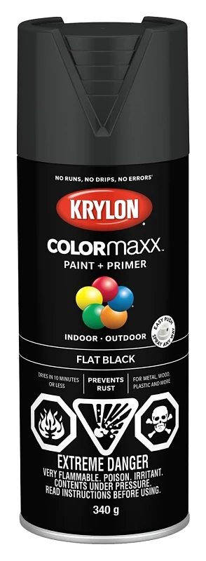 Colormaxx Flat Black Spray Paint 12 Ounce With Rust Protection