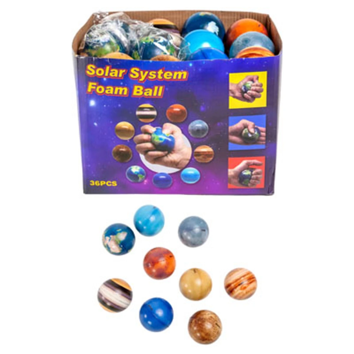 G16229 2.36 Inch Ball Foam Solar System In Pbq, 9 Assorted Colors - 36 Pieces