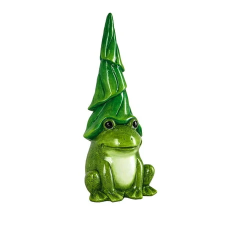 13 Inch Frog Gnome Garden Statuary With Leaf Hat For Outdoor Decor