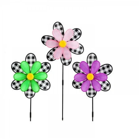 Evergreen Flower Pinwheel Spinner - Set Of 3 Assorted Colorful Designs