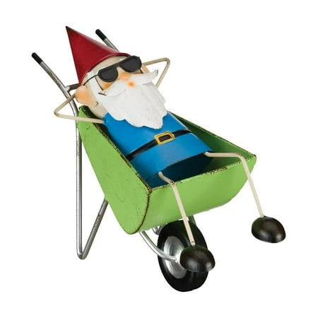 Decorative Gnome In Wheelbarrow Garden Statue - 12 Inches Tall