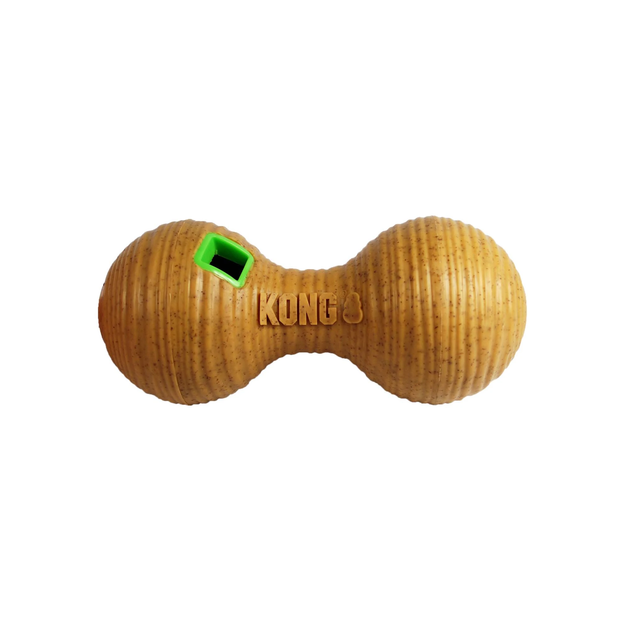 Medium Bamboo Feeder Dumbbell Dog Toy - Treat Dispenser In Tan