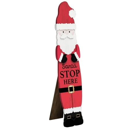 30 Inch Santa Stop Here Sign Porch Leaner For Holiday Decor