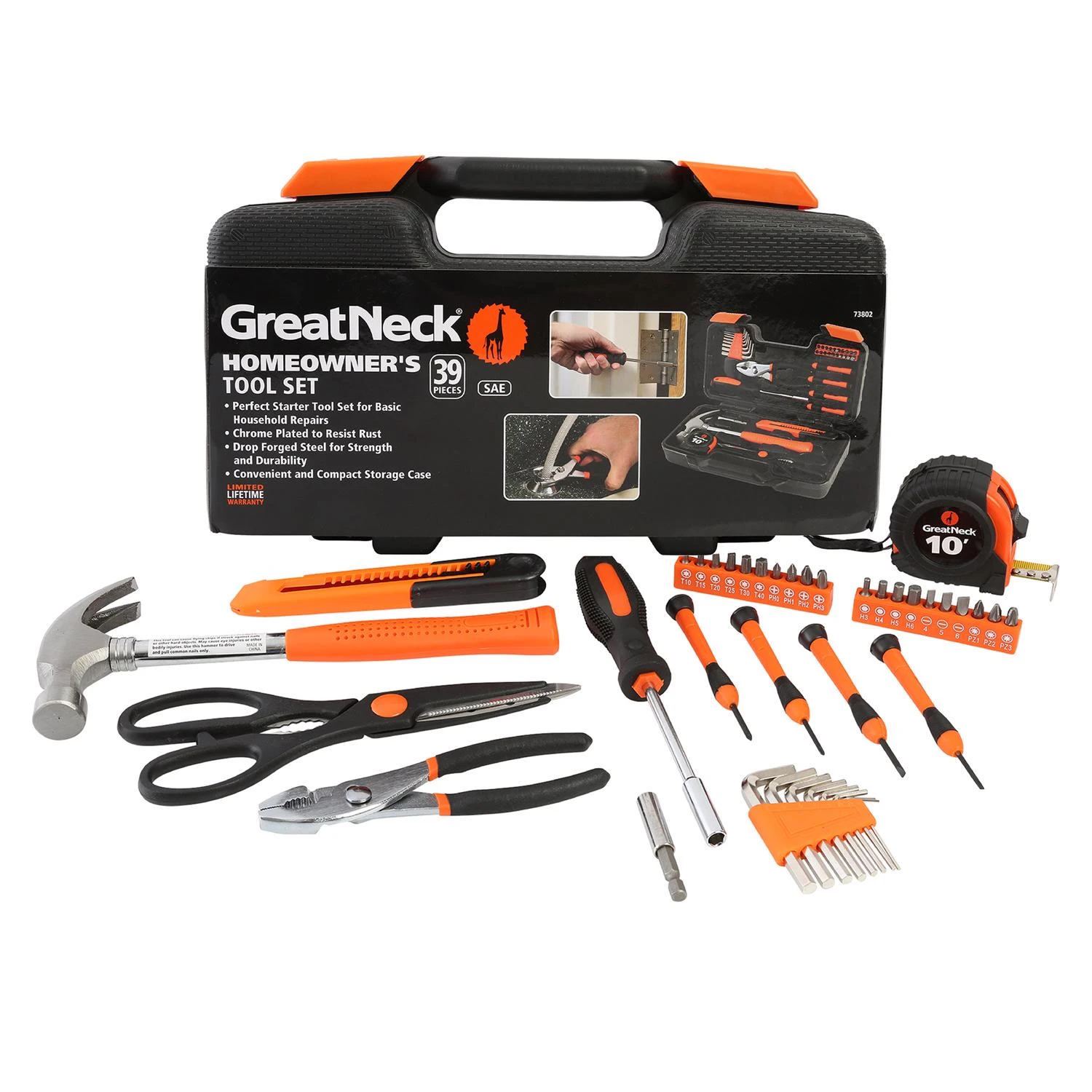 Great Neck Homeowner's Tool Kit 39 Piece Set - Essential Tools For Every Home