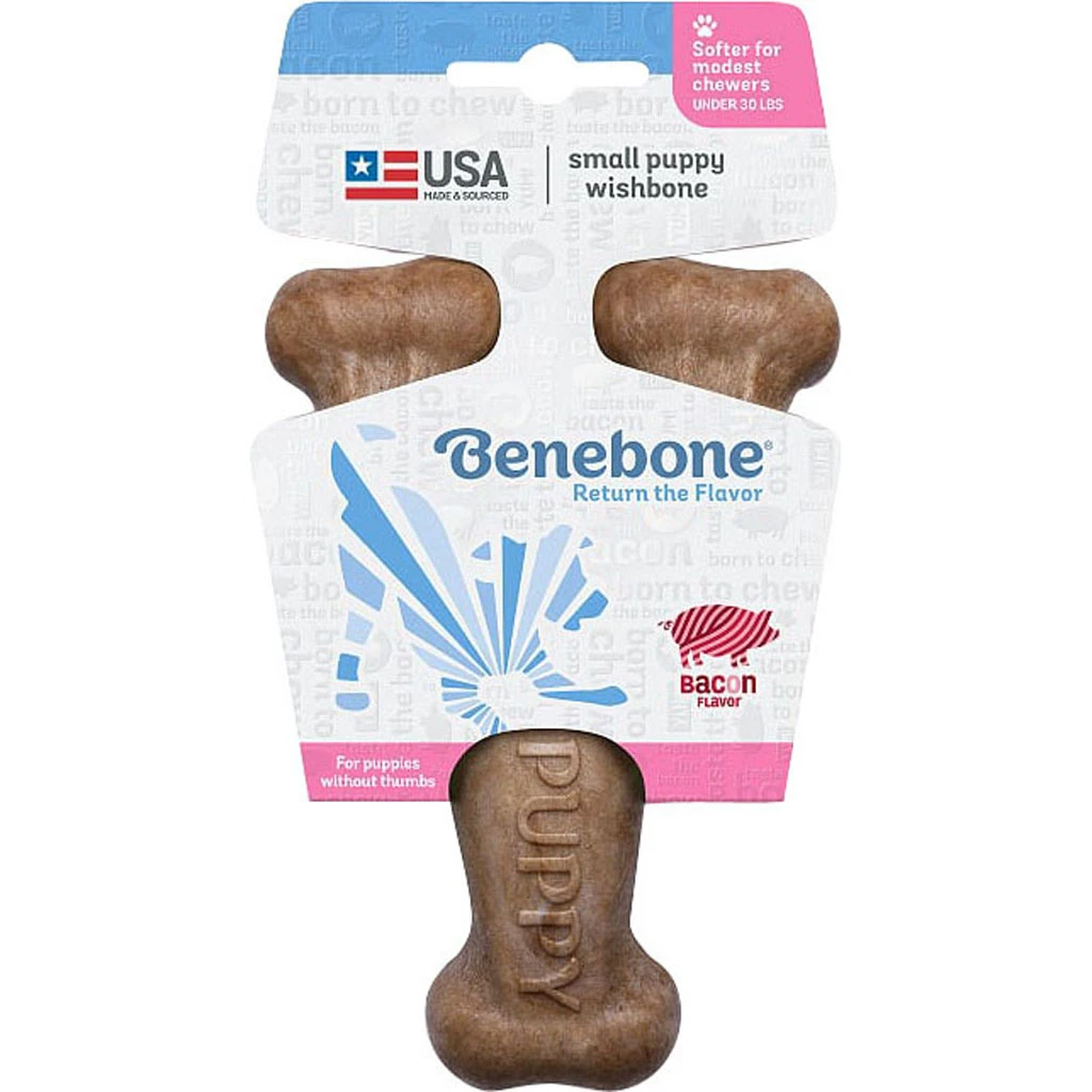 Puppy Wishbone Chew Toy - Bacon Flavor - Small Size