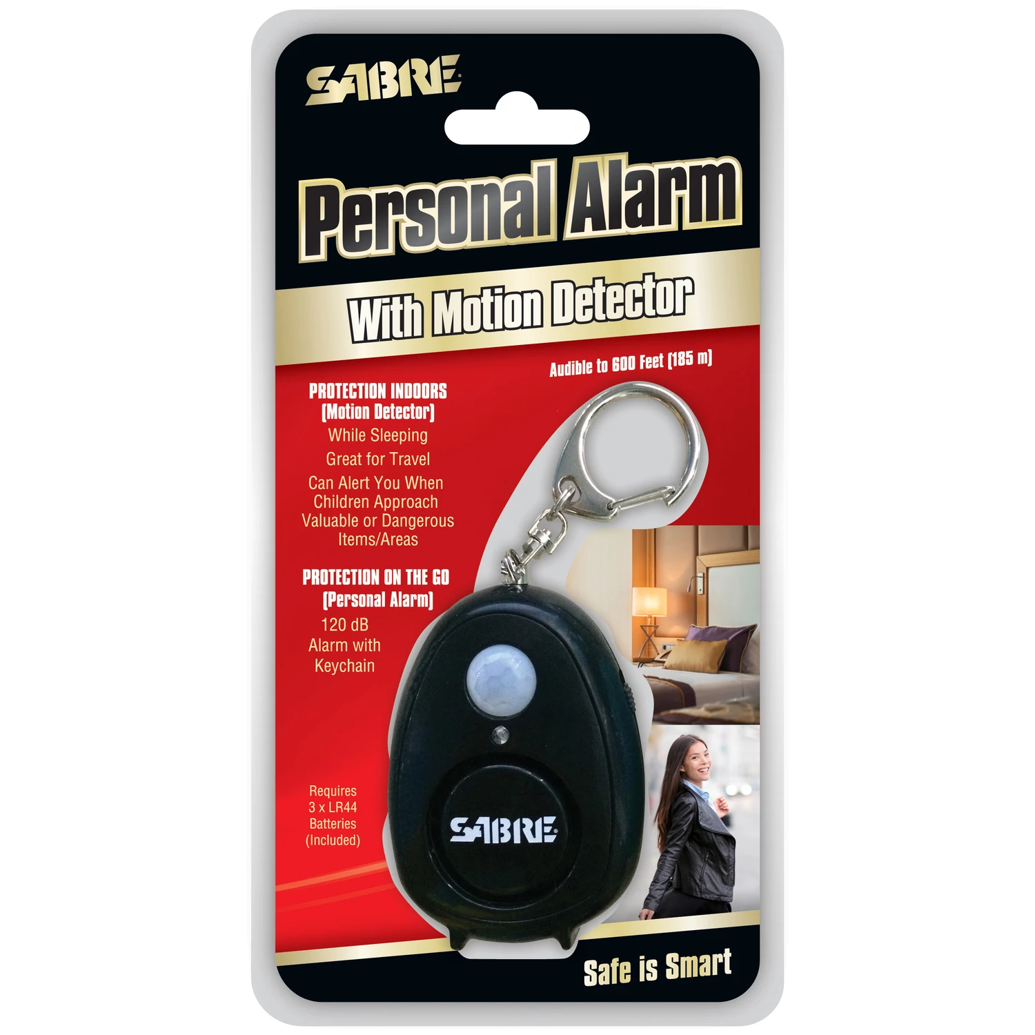 Black Plastic Personal Security Alarm With Motion Detector And Keychain Attachment