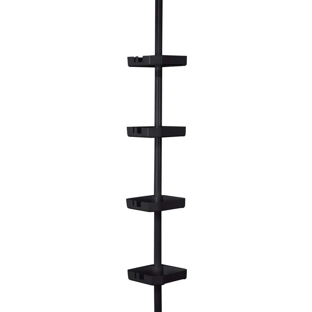 4-tier Black Corner Shower Caddy - Adjustable Tension Design For Easy Installation
