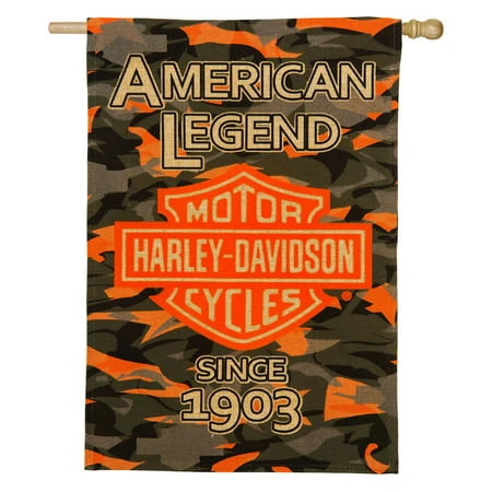 Harley-davidson Camo Bar And Shield Burlap House Flag - Durable Outdoor Decor