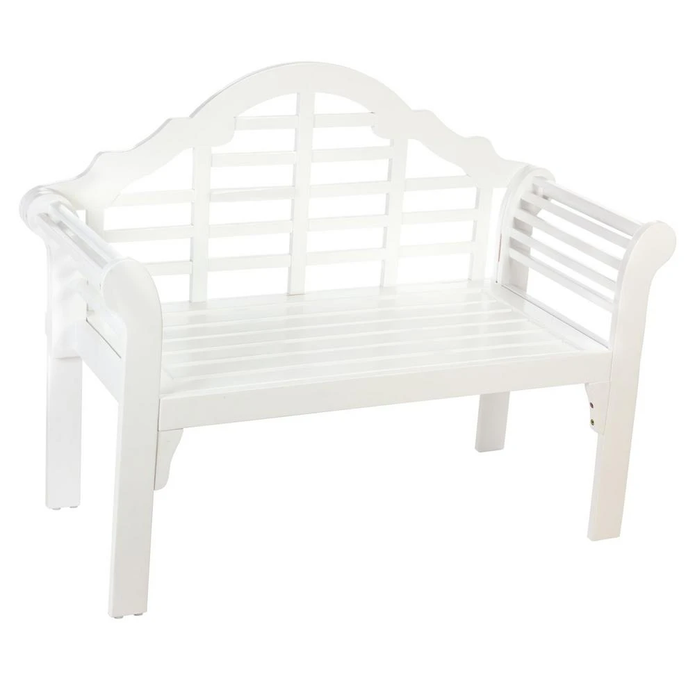 Lutyens 48 In. White Wood Outdoor Bench For Garden And Patio