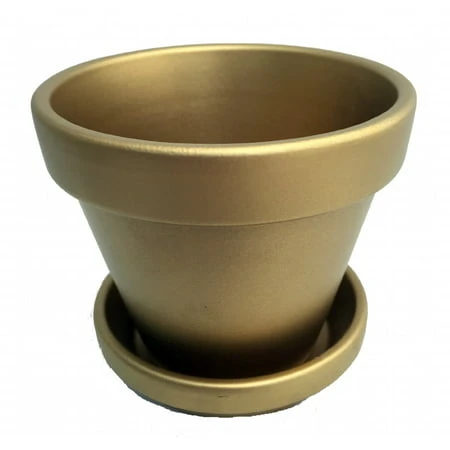 Powder Coated Gold Ceramic Pot And Saucer With Felt Feet - 4.5" X 4"