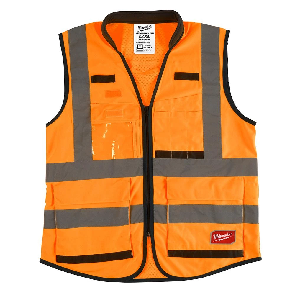 Performance Large/x-large Orange Class 2 High Visibility Safety Vest With 15 Pockets