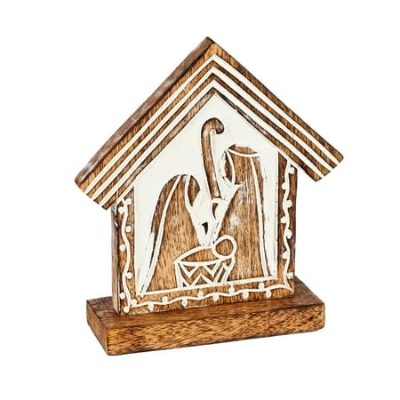 WOOD CARVED NATIVITY TABLE DECOR