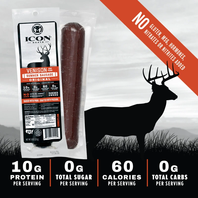 Venison Summer Sausage Original 8 Oz - Natural & Healthy Snack