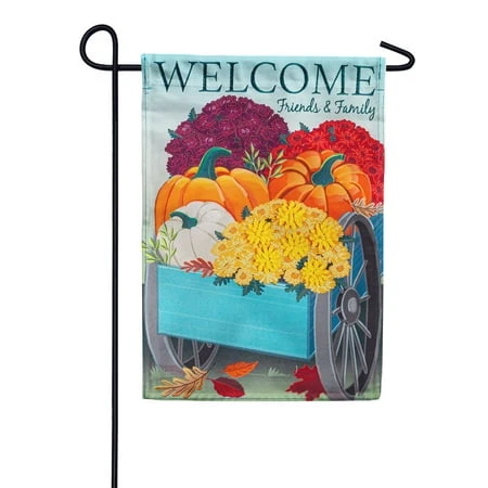 FLOWERS & PUMPKIN WAGON GARDEN FLAG
