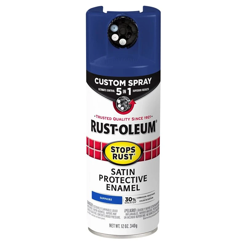 Stops Rust Custom Spray Paint 5-in-1 Protective Coating Satin Sapphire 12 Ounce