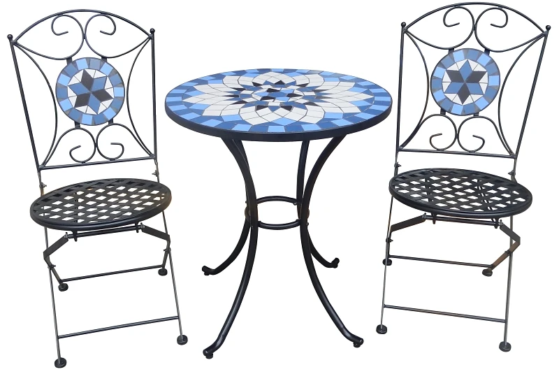 3 Piece Mosaic Bistro Dining Set - Stylish Steel Outdoor Furniture